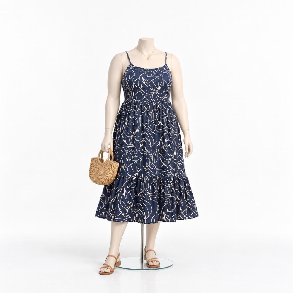 Time and Tru Navy & White Tiered Midi Dress — XL (16–18)